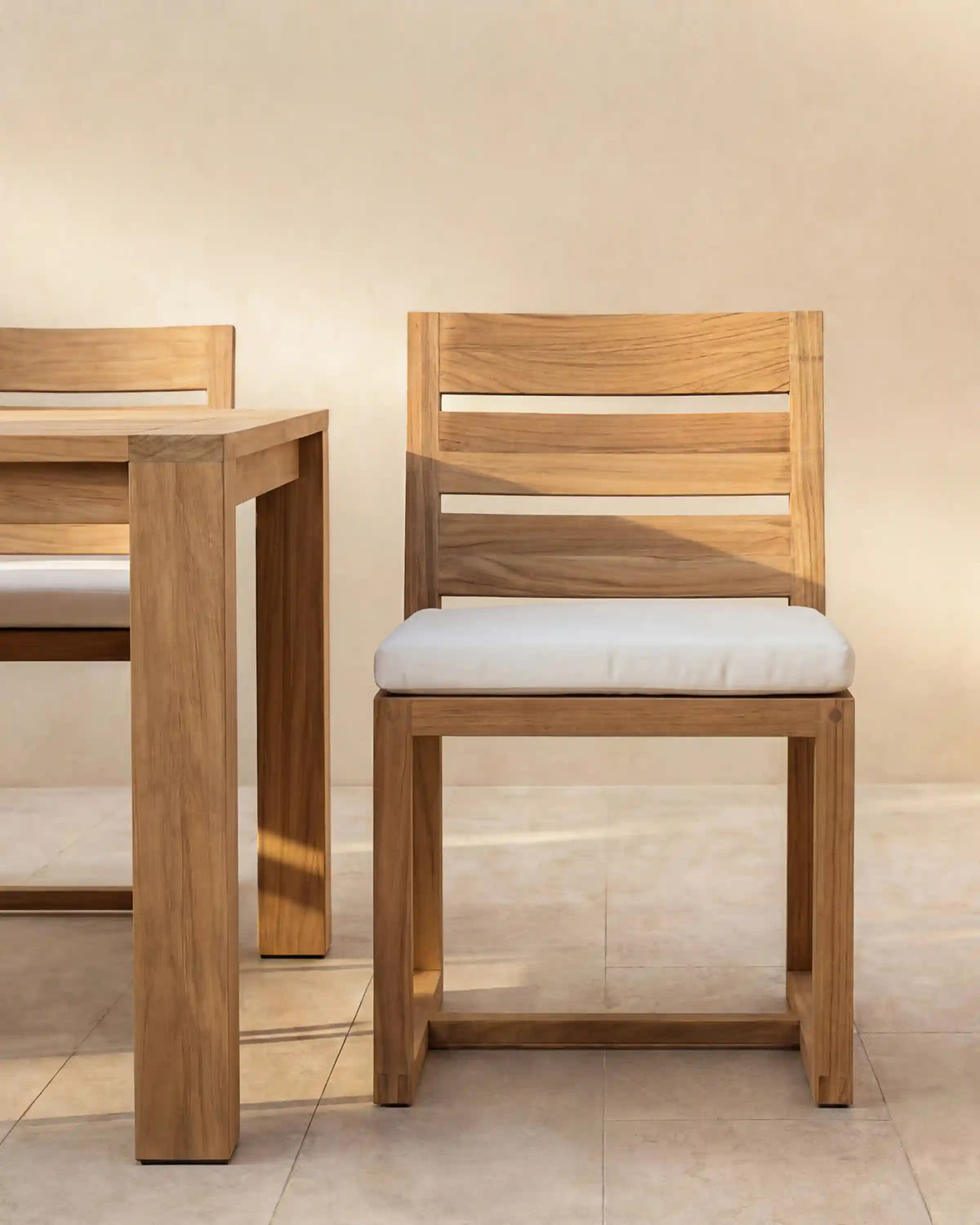 Linear Solid Teak Outdoor Dining Side Chair (Set of 2)