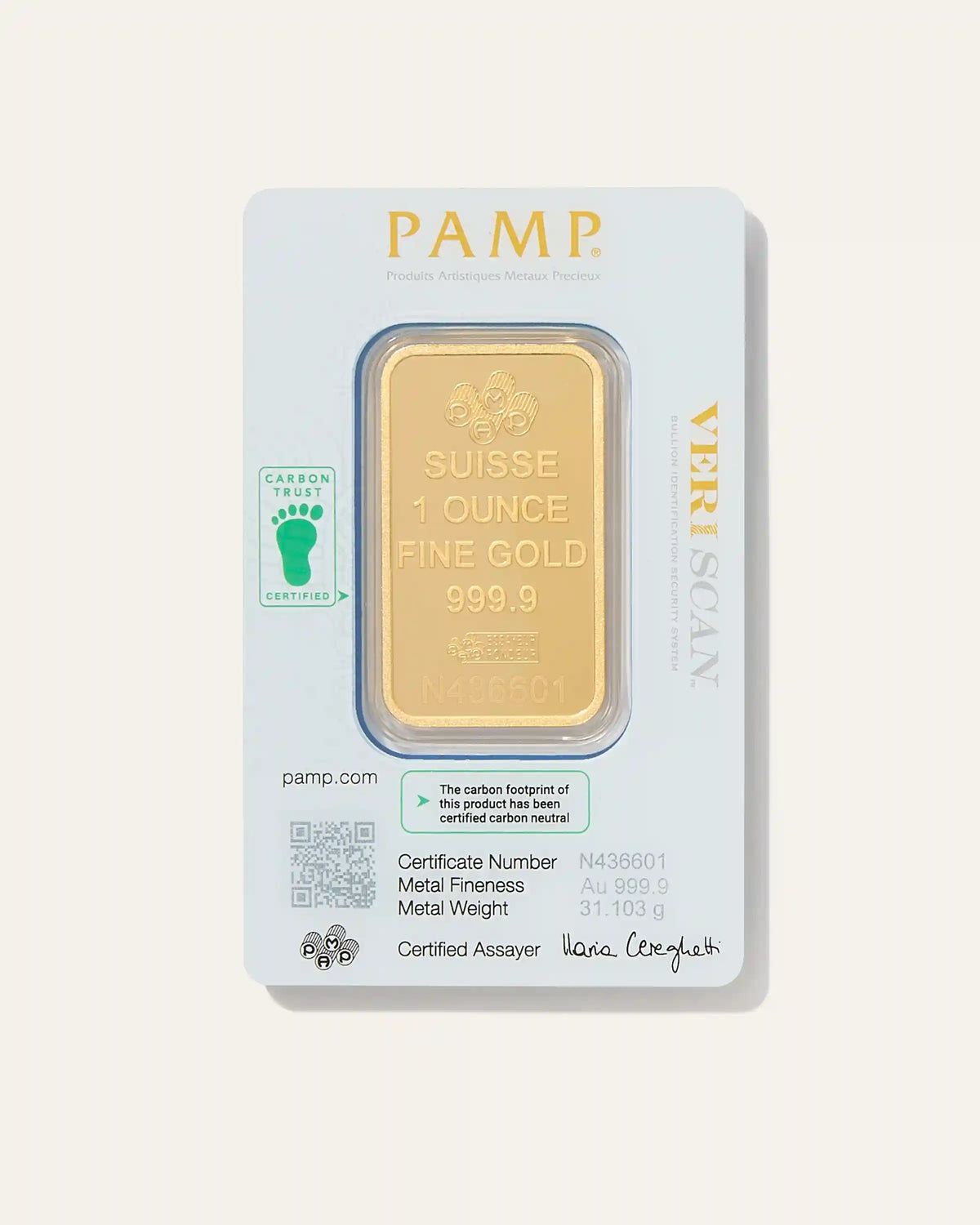 1 oz Gold Bar PAMP Lady Fortuna Veriscan (In Assay)