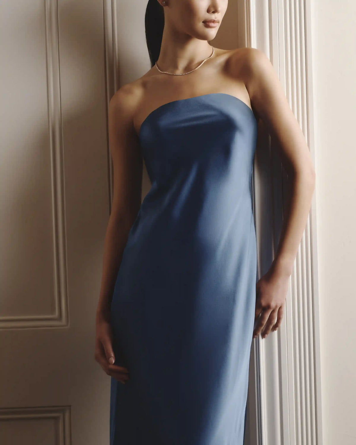 100% Washable Silk Strapless Midi Dress