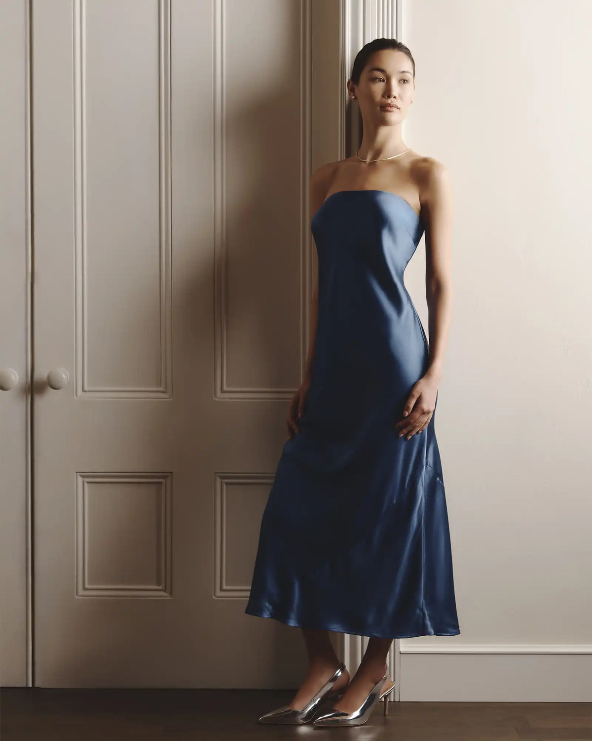 100% Washable Silk Strapless Midi Dress