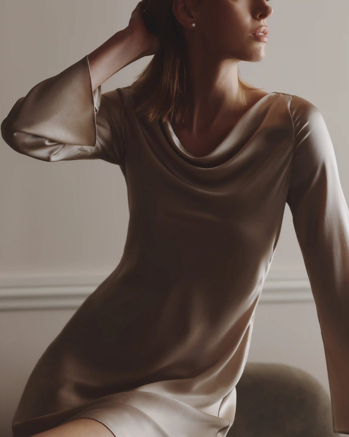 100% Washable Silk Long Sleeve Mini Dress