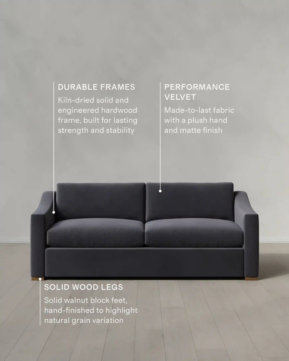 Hollis Slope Arm Sofa in Performance Velvet