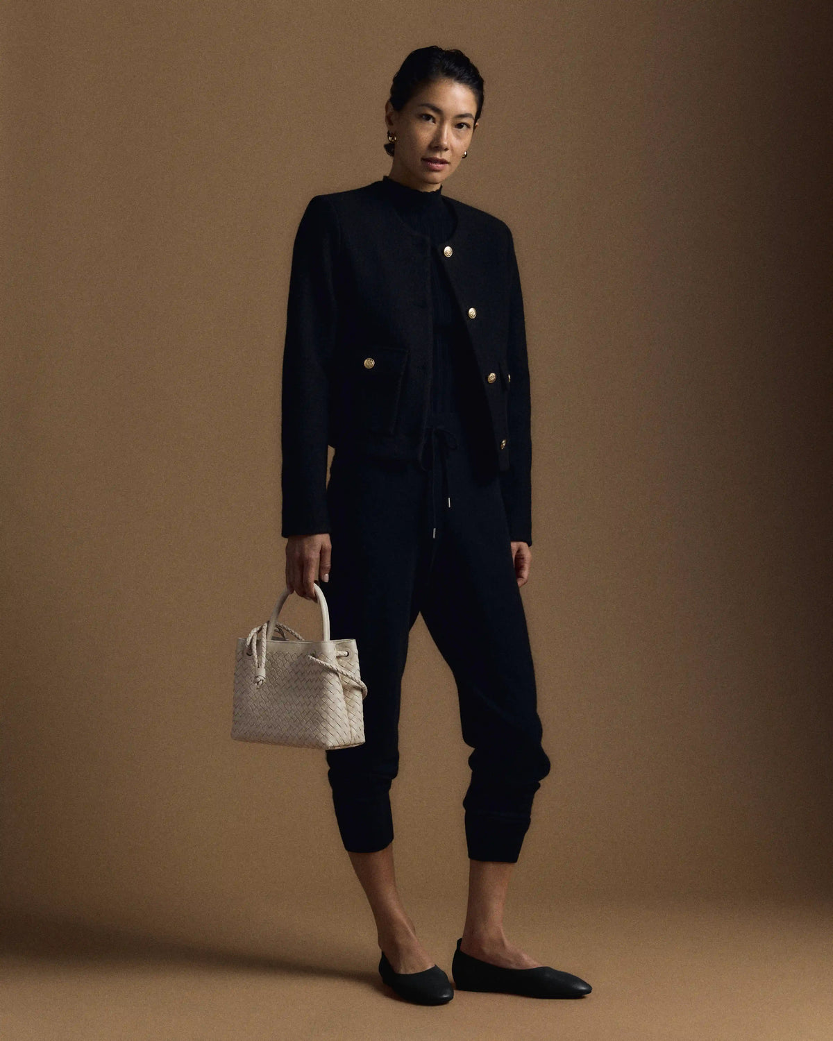 100% Merino Wool Collarless Cropped Jacket