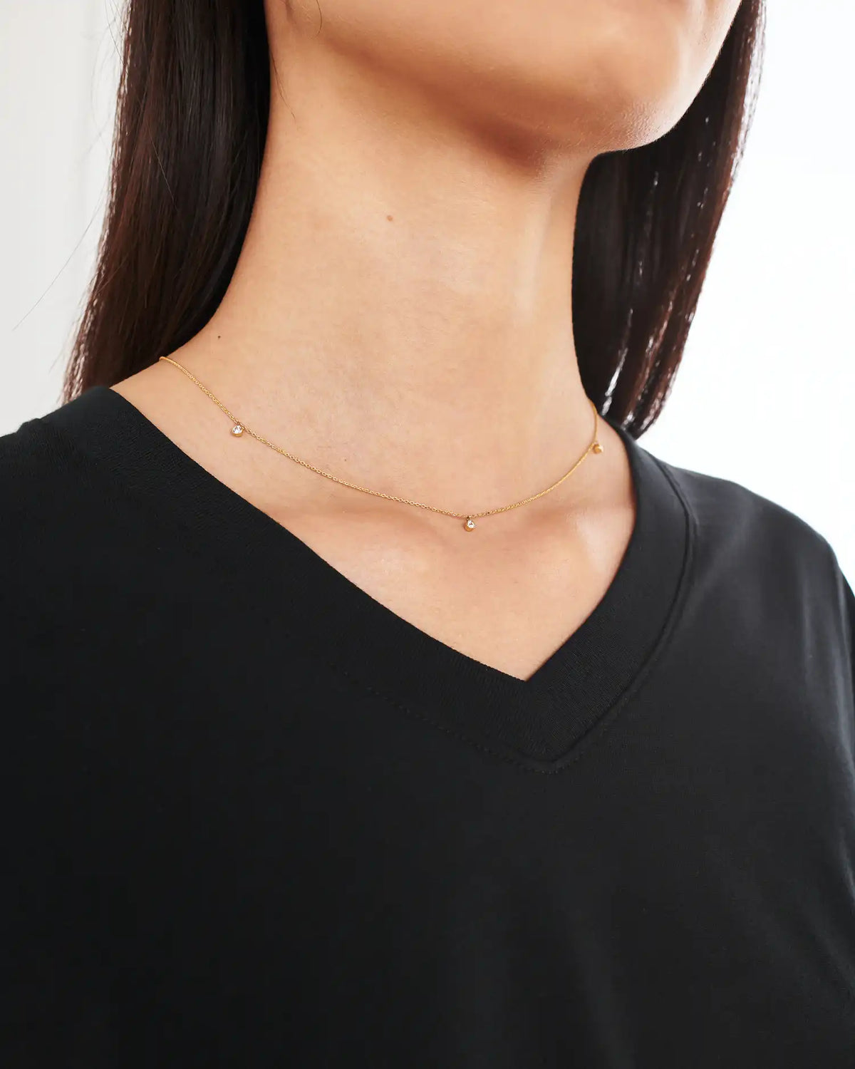 White Sapphire Triple Bezel Drop Choker