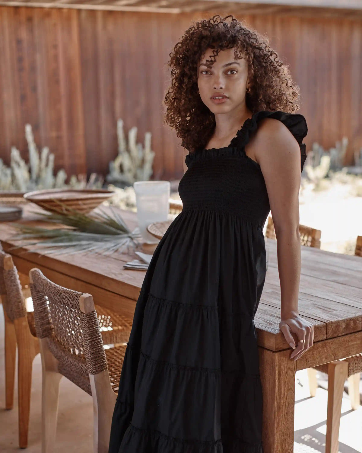 100% Organic Cotton Poplin Smocked Midi Dress