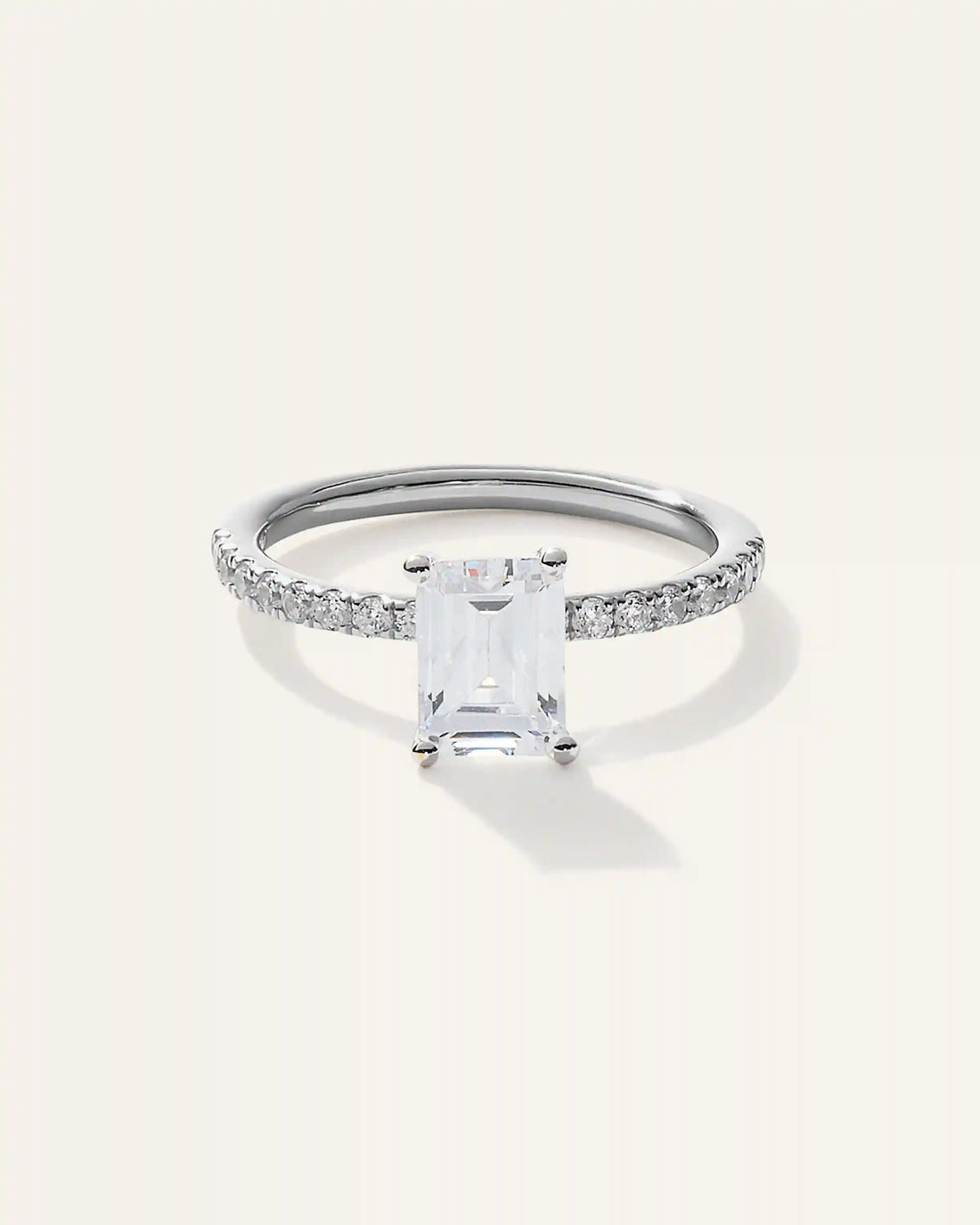 Lab Grown Diamond Emerald Petite Pave Engagement Ring - 1.50ct