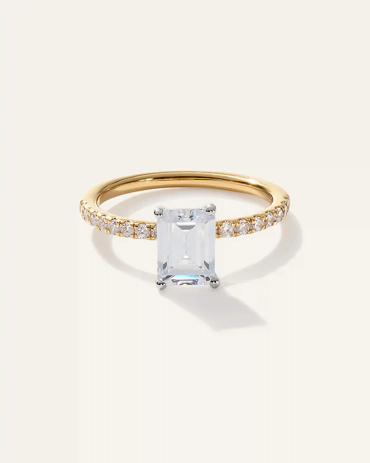 Lab Grown Diamond Emerald Petite Pave Engagement Ring - 2ct