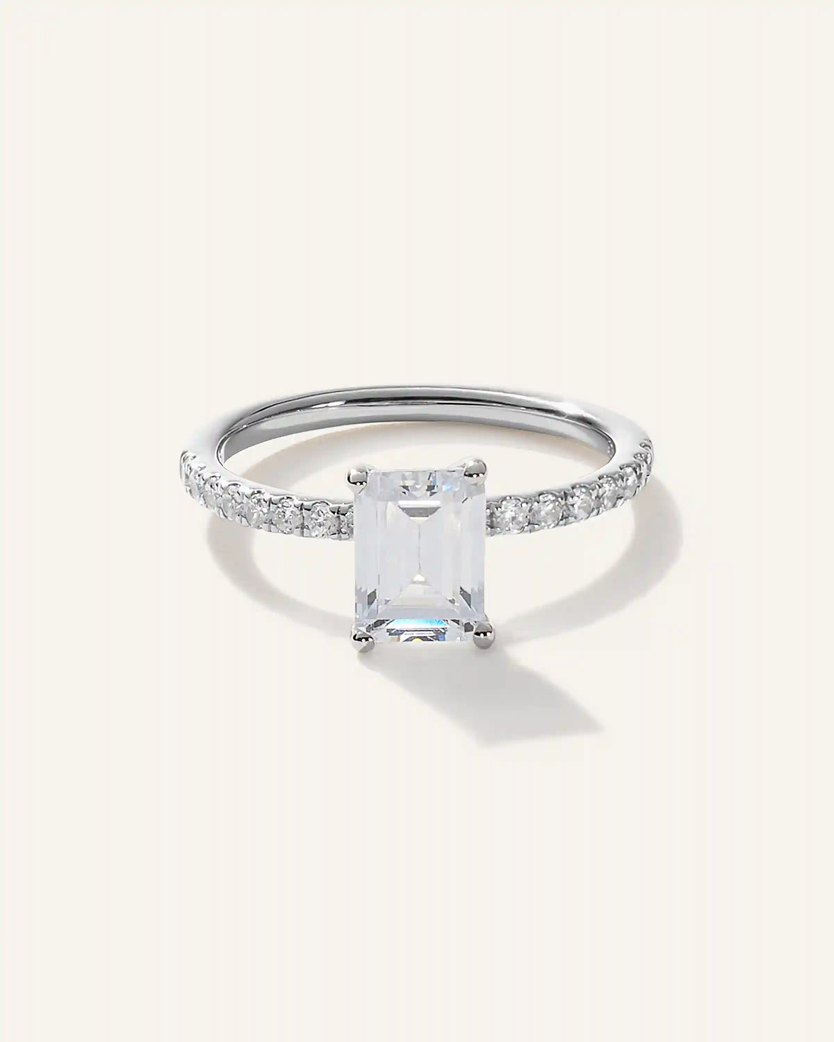 Lab Grown Diamond Emerald Petite Pave Engagement Ring - 2ct
