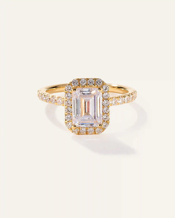 Lab Grown Diamond Emerald Halo Pave Engagement Ring - 2ct