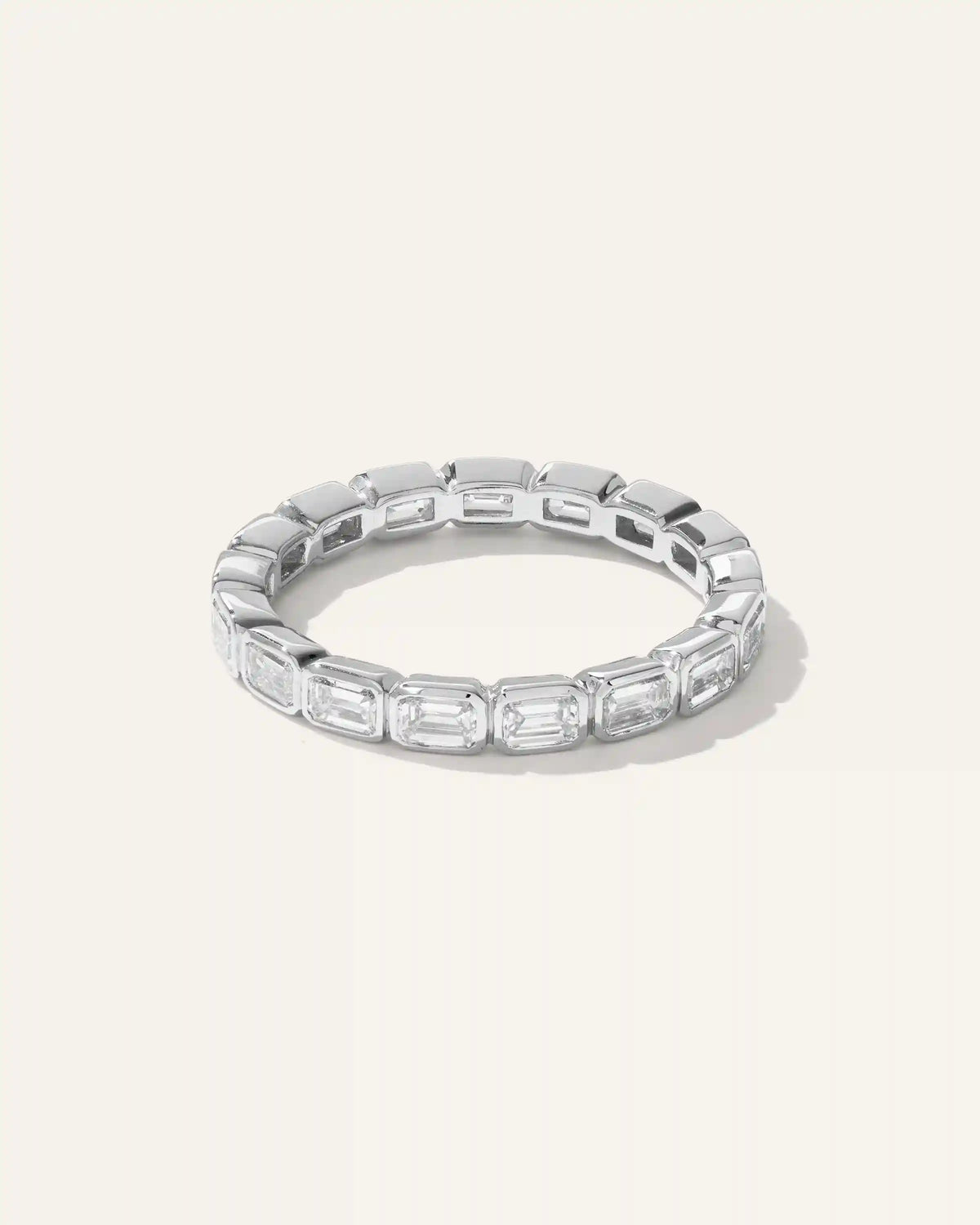 Women's Lab Grown Diamond Emerald East-West Bezel Eternity Band Rings in Yellow Gold