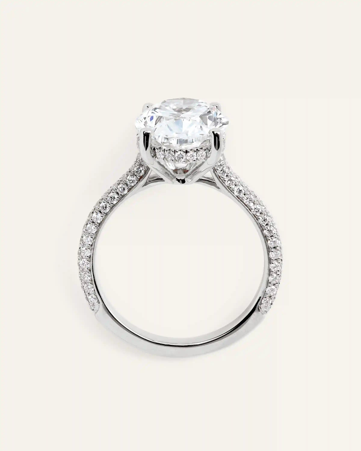 Lab Grown Diamond Oval Pave Cathedral Engagement Ring - 5ct