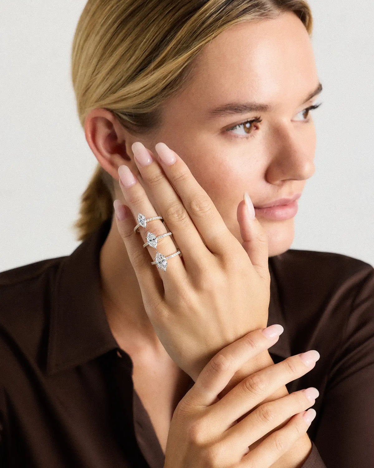 Lab Grown Diamond Marquise Petite Pave Engagement Ring - 2ct