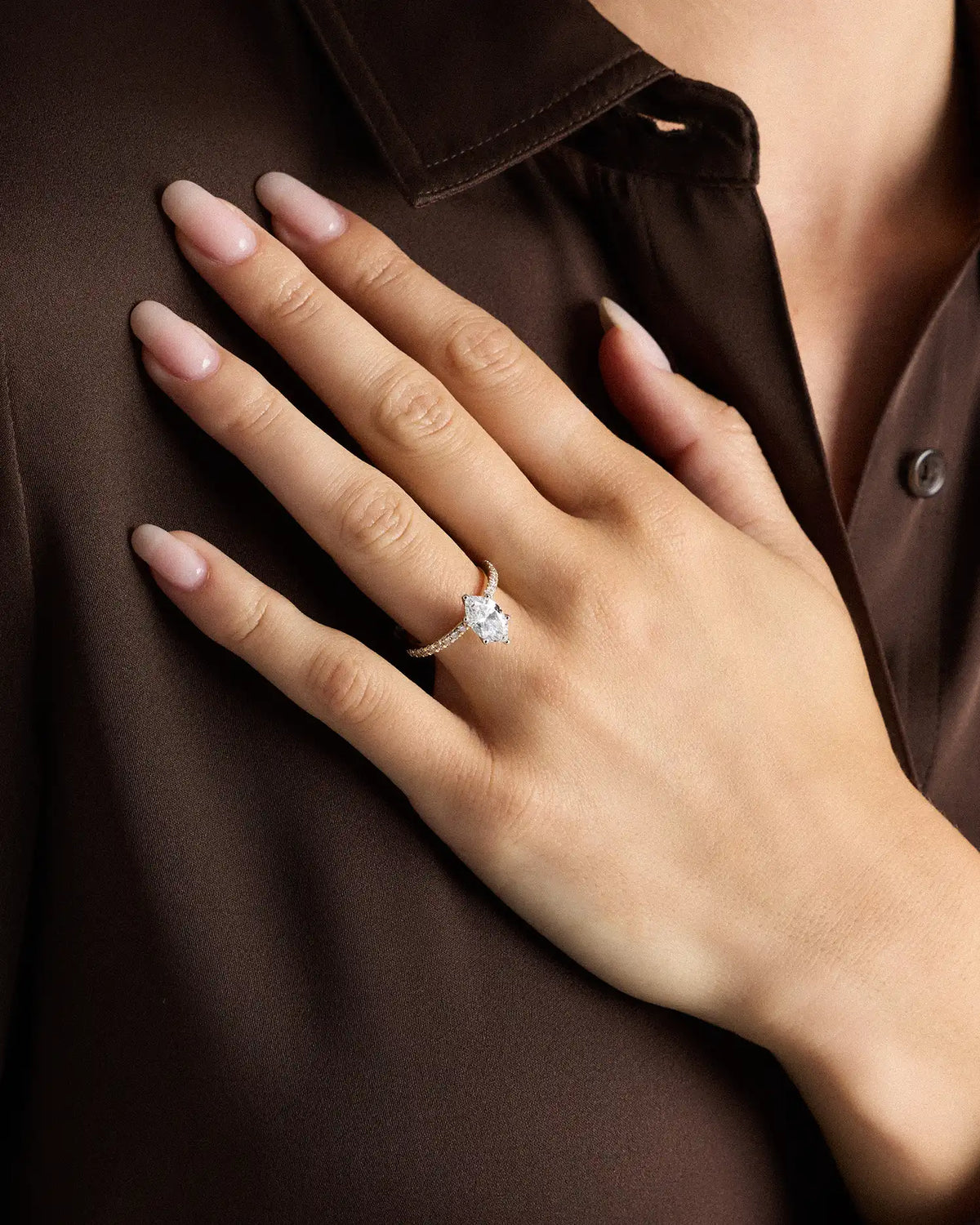Lab Grown Diamond Marquise Petite Pave Engagement Ring - 1.5ct