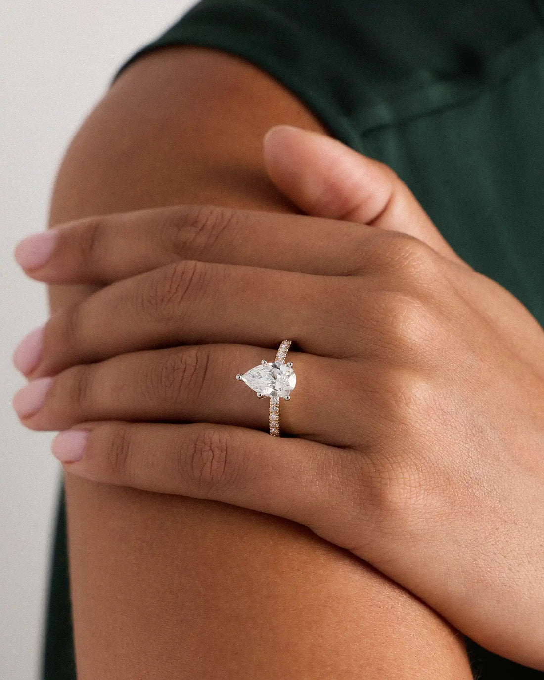 Lab Grown Diamond Pear Petite Pave Engagement Ring - 2ct