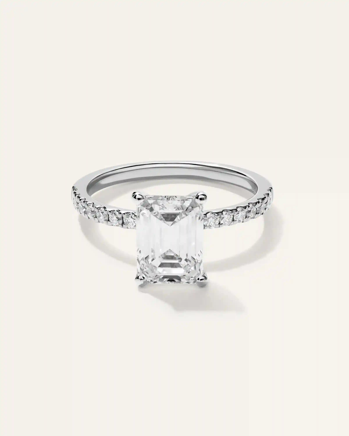 Lab Grown Diamond Emerald Petite Pave Engagement Ring - 2.5ct
