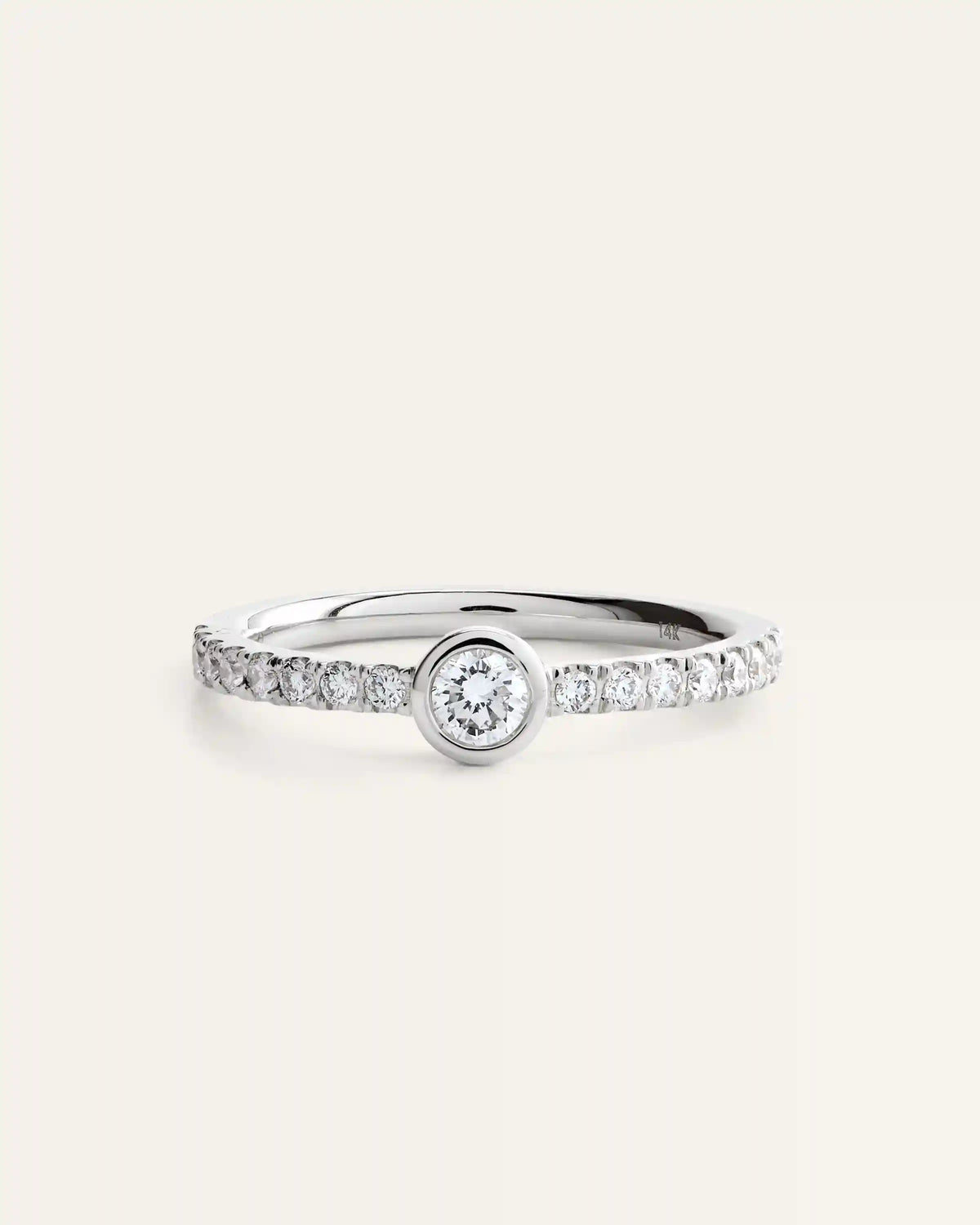 14K Gold Lab Grown Diamond Round Bezel Pave Ring