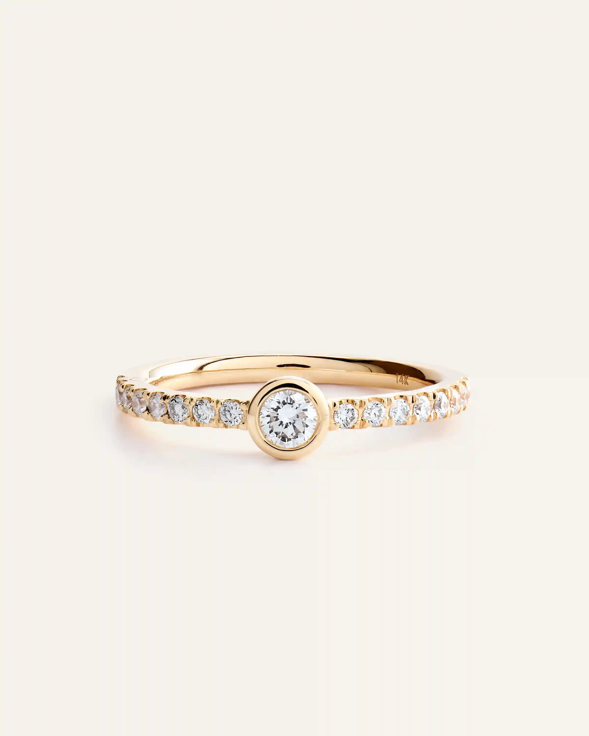 14K Gold Lab Grown Diamond Round Bezel Pave Ring