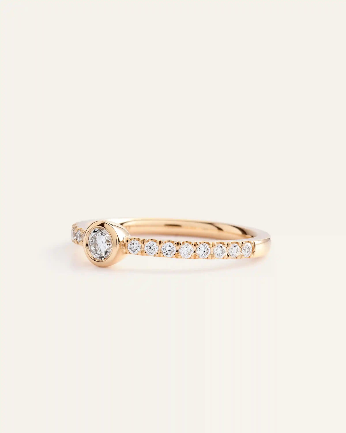 14K Gold Lab Grown Diamond Round Bezel Pave Ring