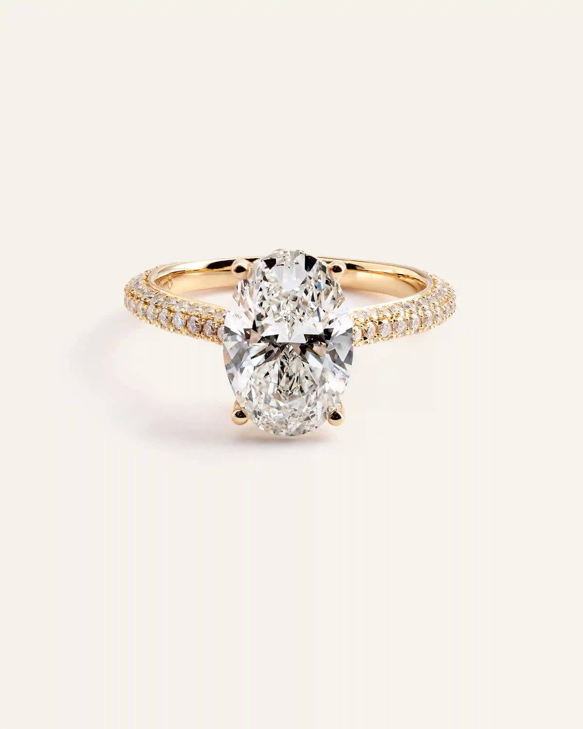 Lab Grown Diamond Oval Pave Cathedral Engagement Ring - 3ct