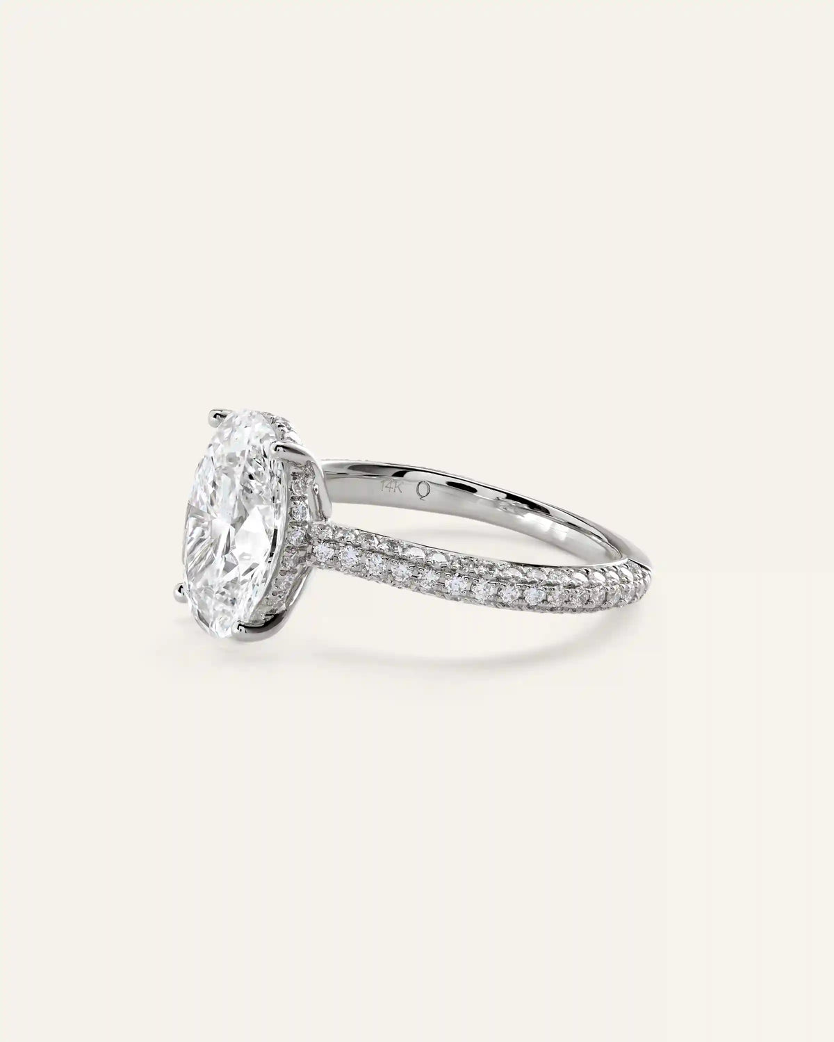 Lab Grown Diamond Oval Pave Cathedral Engagement Ring - 3ct