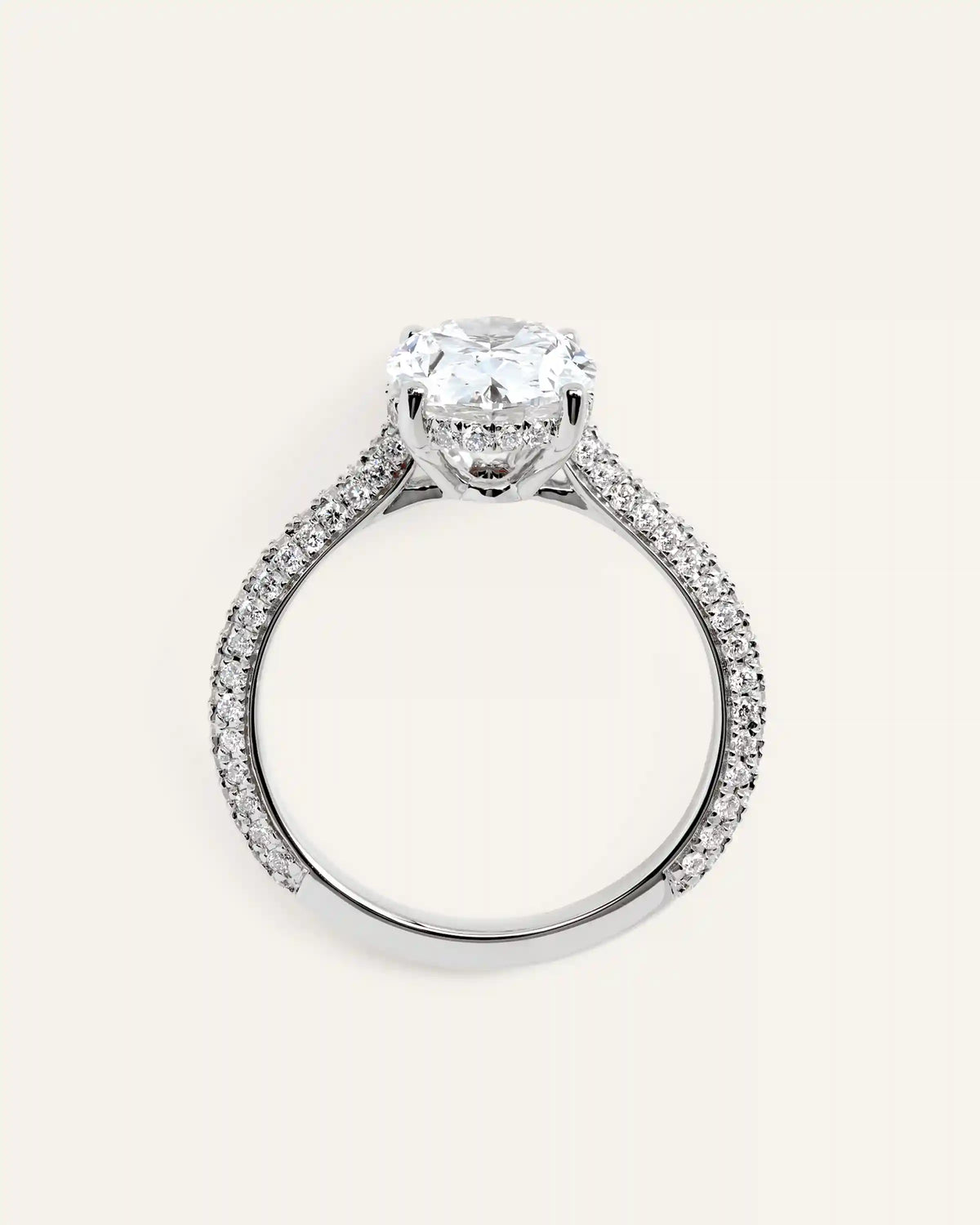 Lab Grown Diamond Oval Pave Cathedral Engagement Ring - 3ct