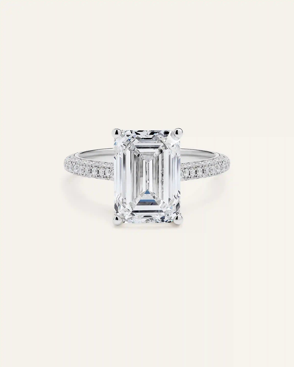 Lab Grown Diamond Emerald Pave Cathedral Engagement Ring - 5ct