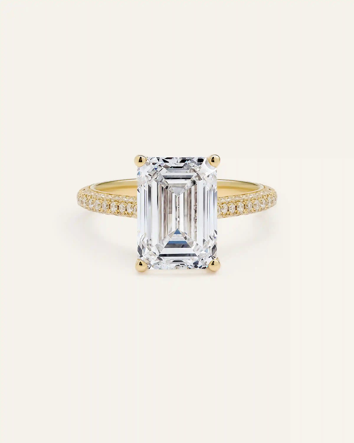 Lab Grown Diamond Emerald Pave Cathedral Engagement Ring - 5ct
