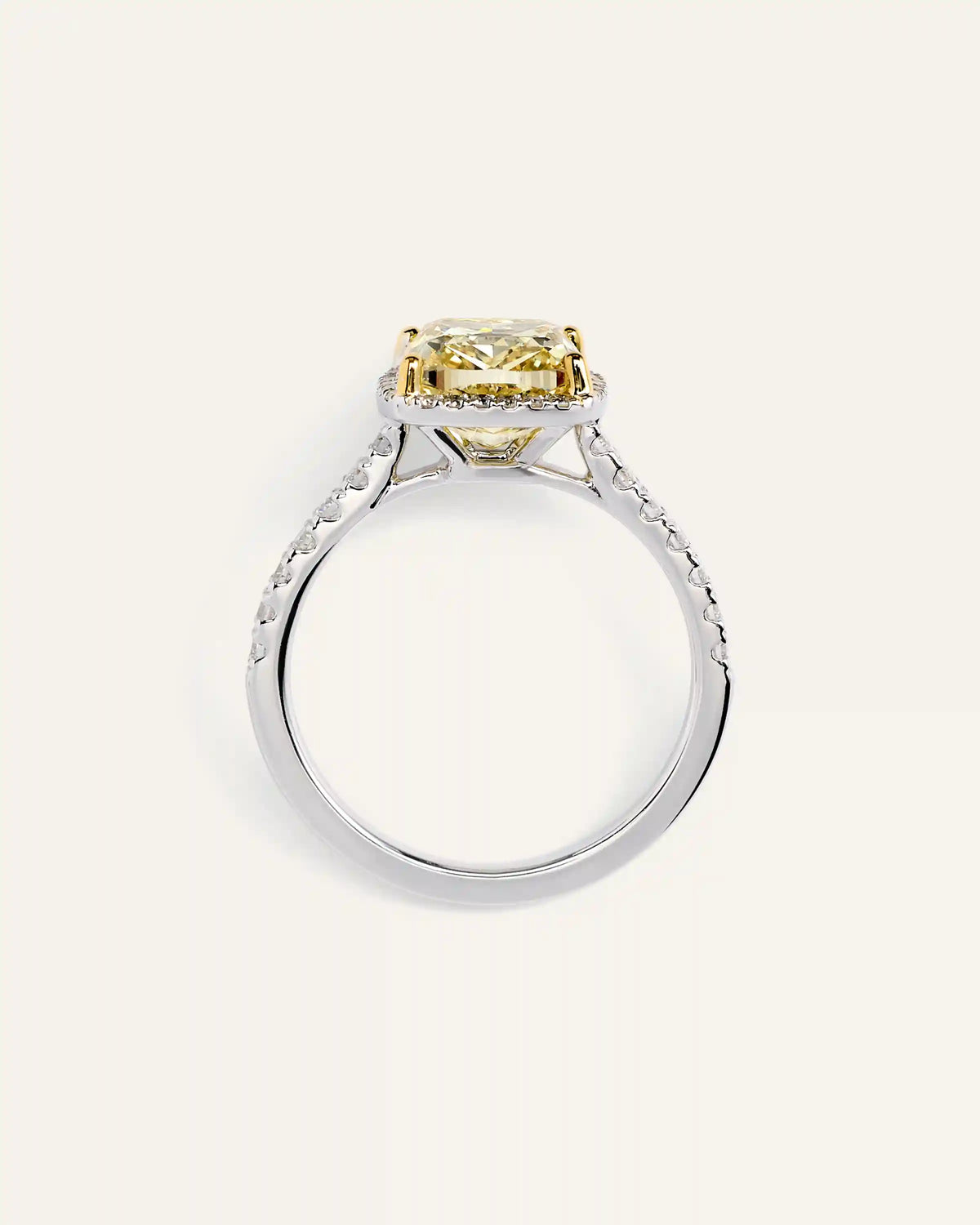14K Gold Yellow Lab Grown Diamond Cushion Halo Engagement Ring - 3ct