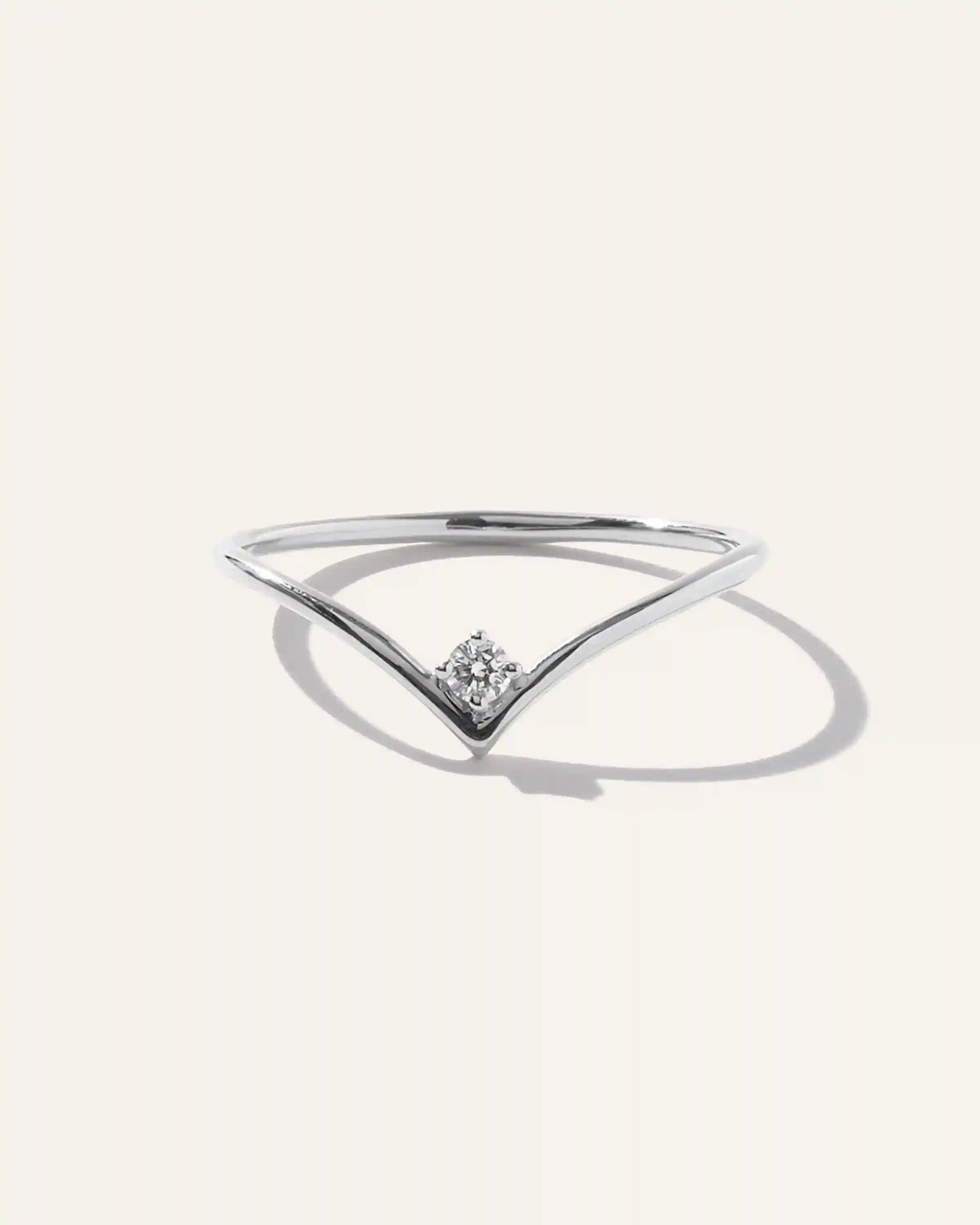 14K Gold Solitaire Diamond Chevron Ring