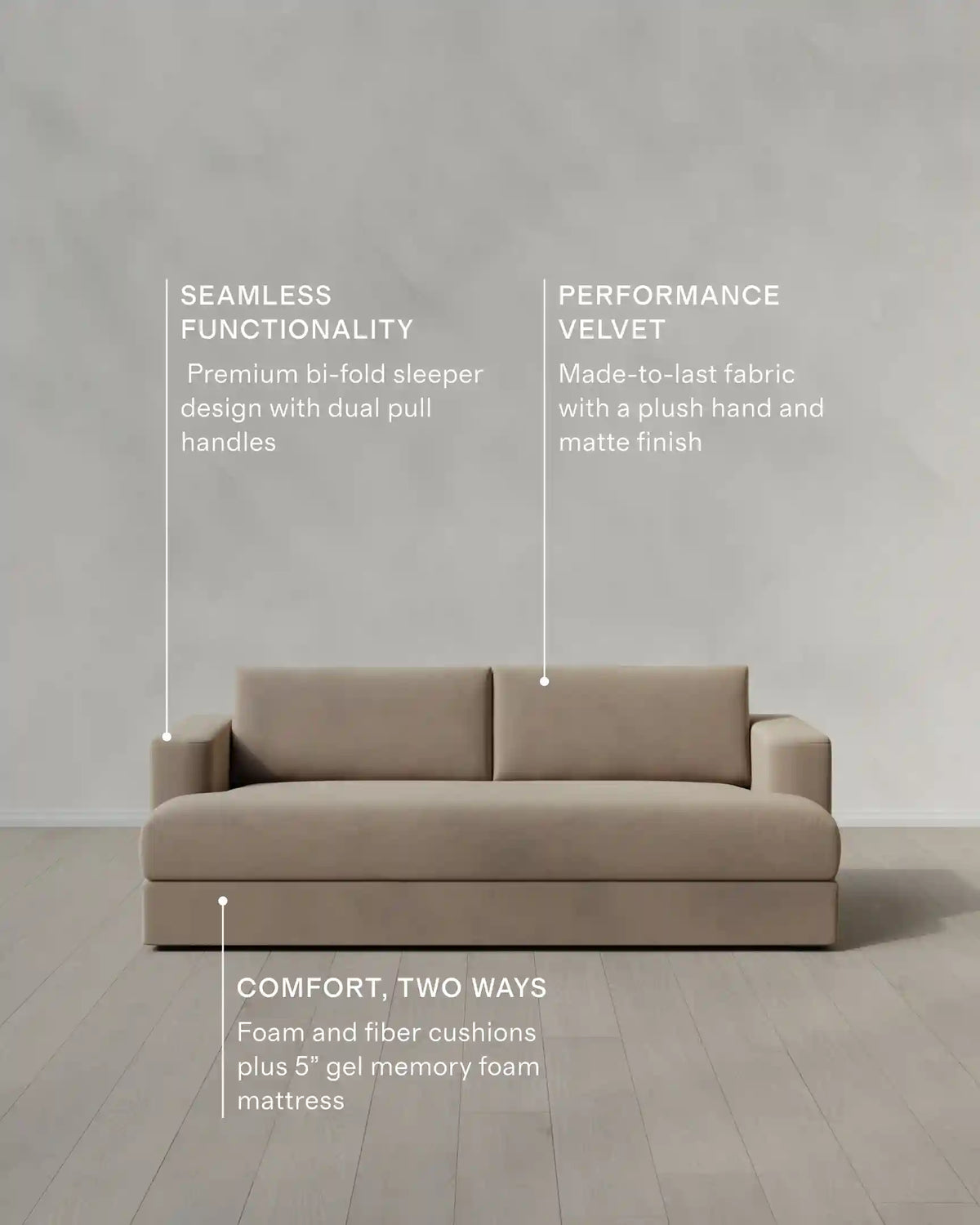 Sierra Curved Arm Sleeper Sofa in Performance Velvet