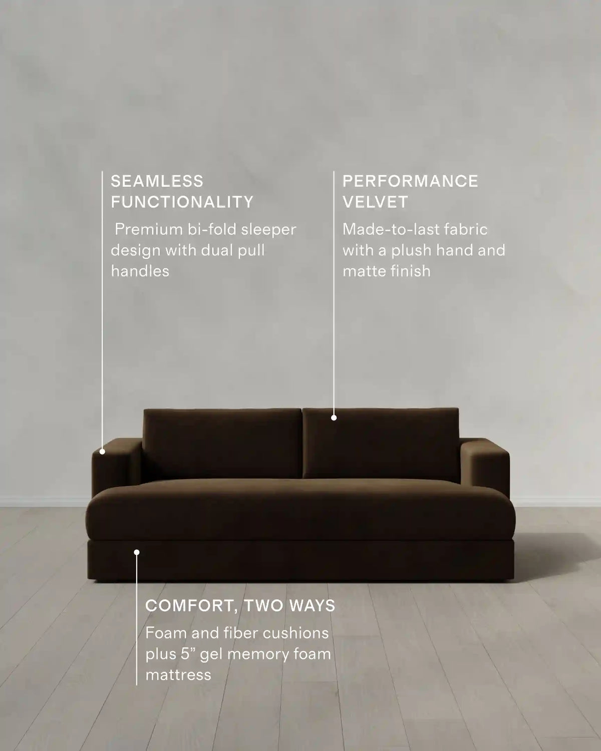 Sierra Curved Arm Sleeper Sofa in Performance Velvet