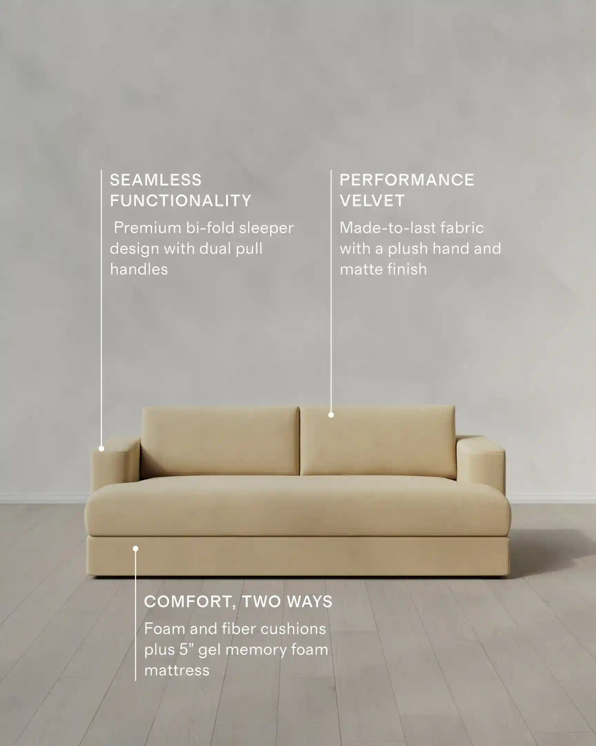 Sierra Curved Arm Sleeper Sofa in Performance Velvet