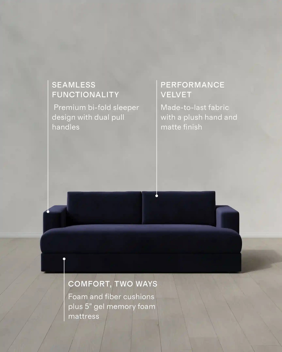 Sierra Curved Arm Sleeper Sofa in Performance Velvet