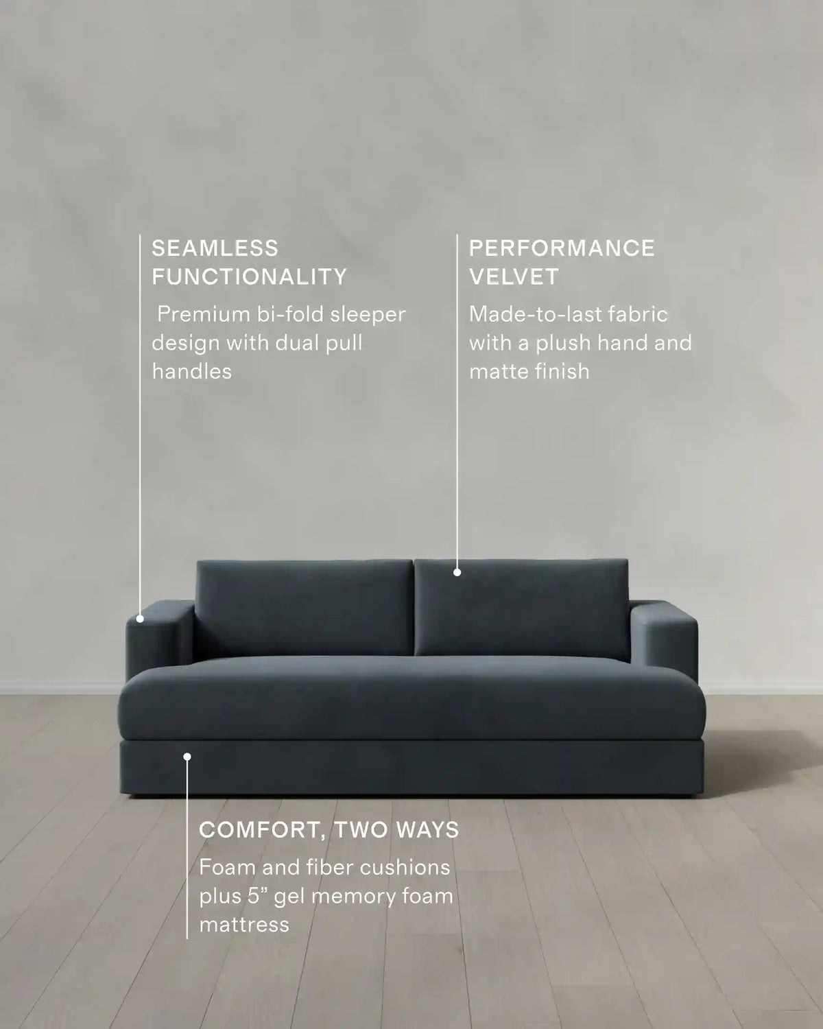 Sierra Curved Arm Sleeper Sofa in Performance Velvet