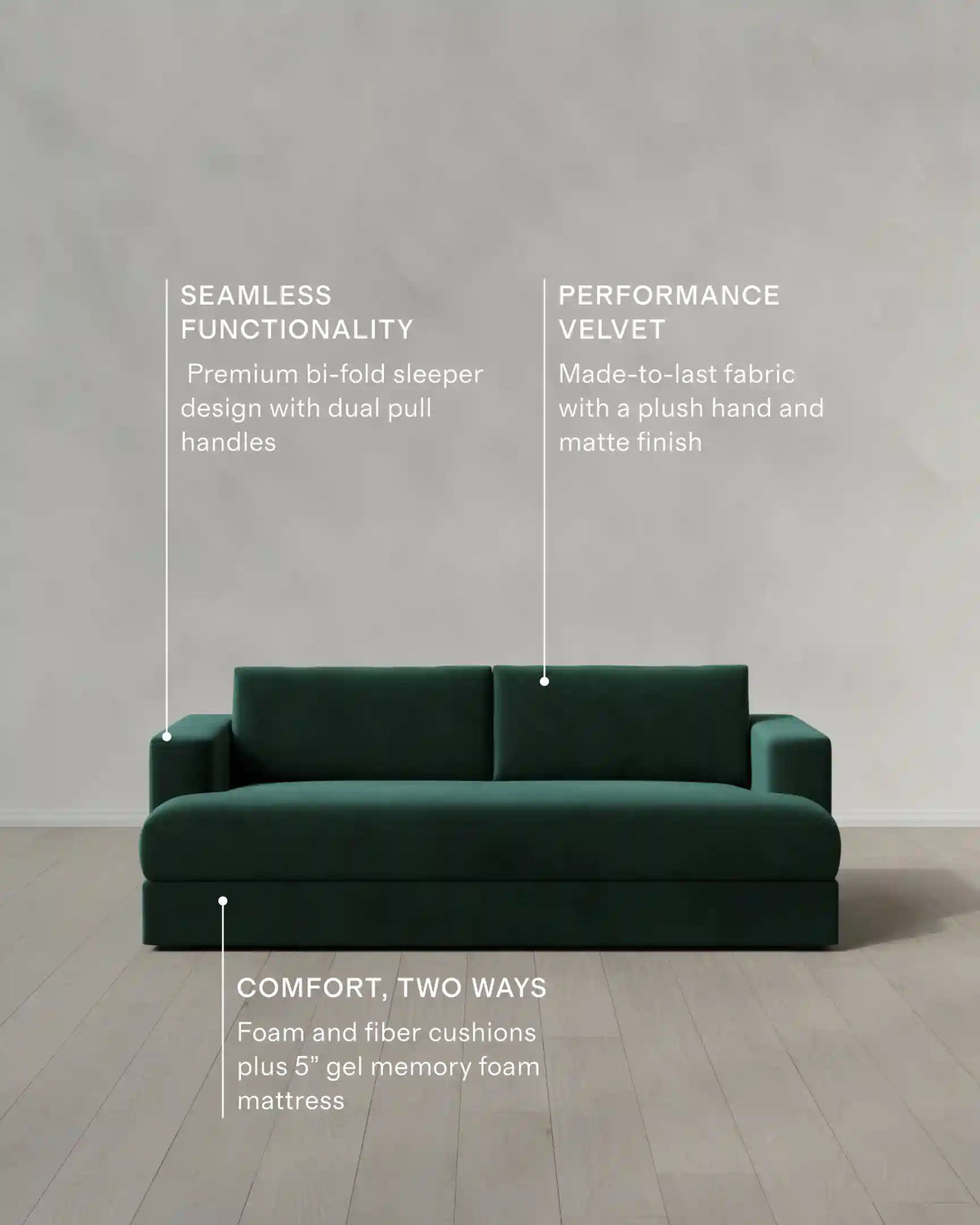 Sierra Curved Arm Sleeper Sofa in Performance Velvet