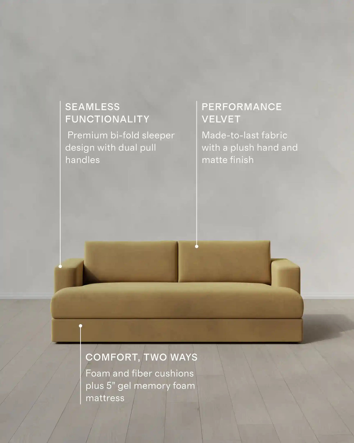 Sierra Curved Arm Sleeper Sofa in Performance Velvet