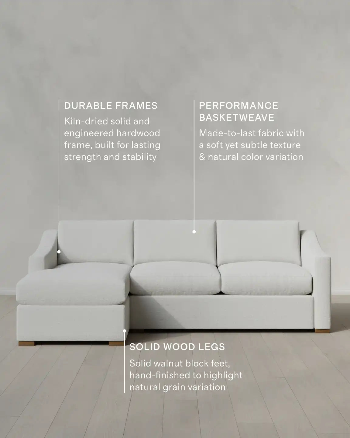 Hollis Slope Arm Chaise Sectional in Performance Basketweave