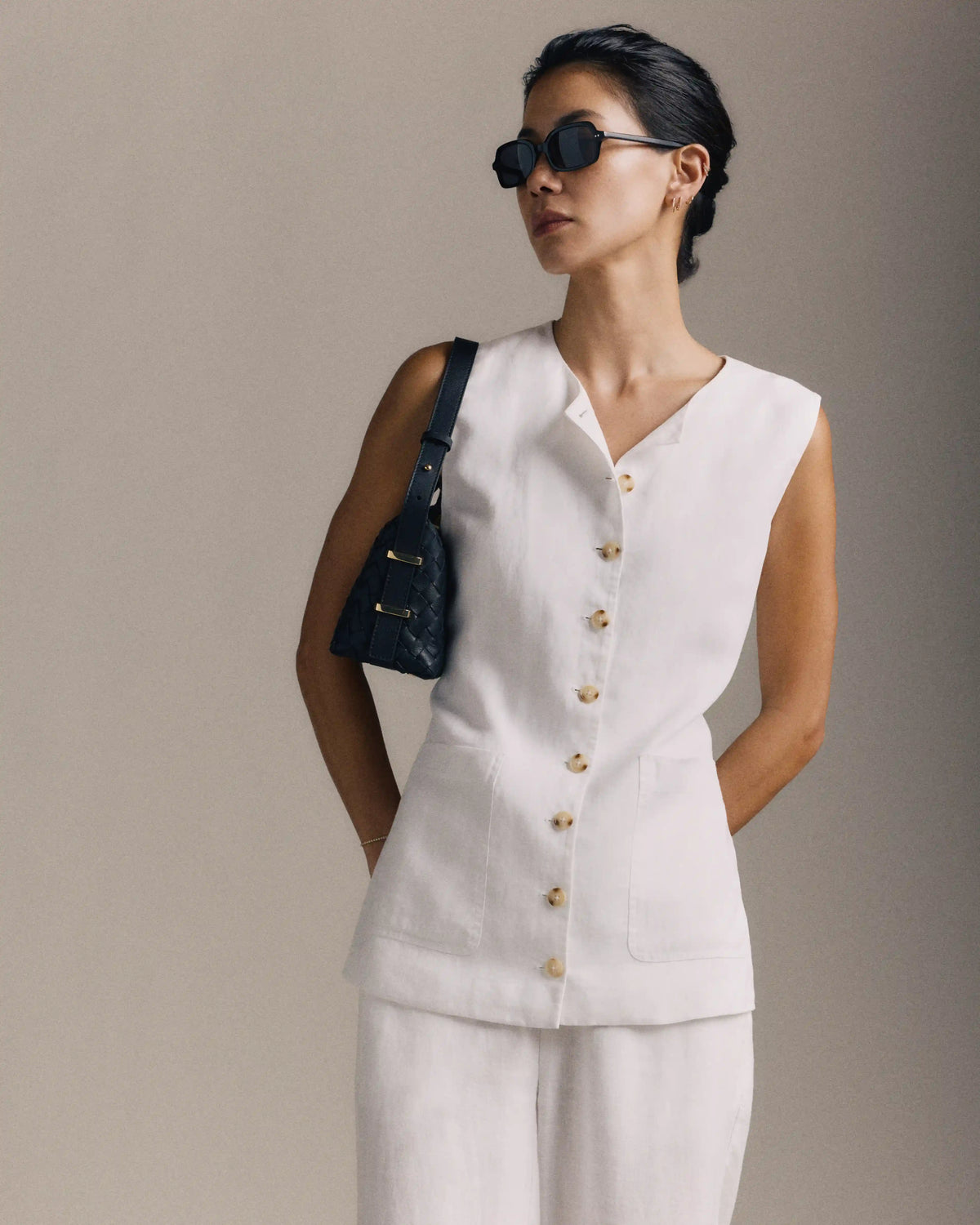100% European Linen Longline Vest