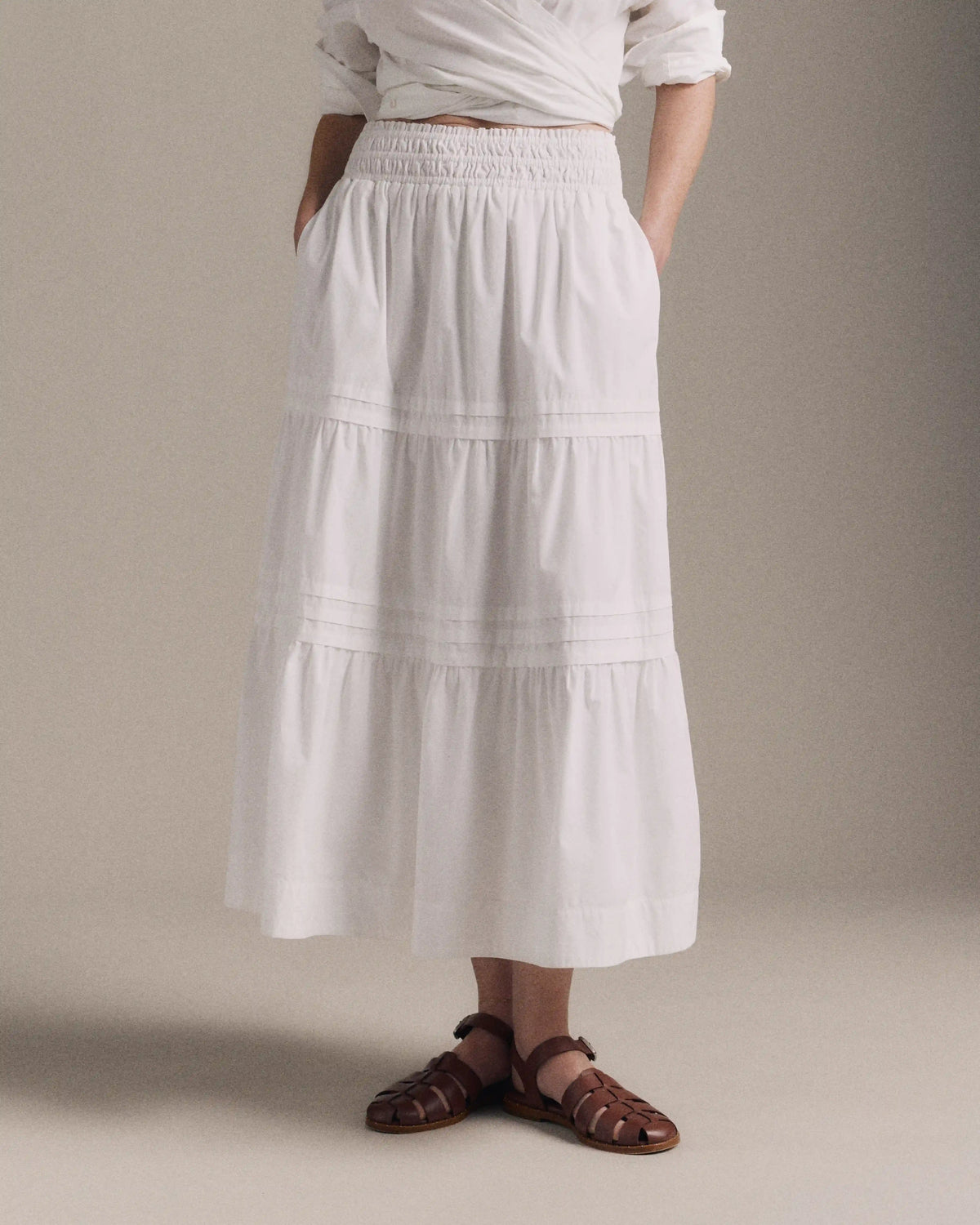 100% Organic Cotton Poplin Tiered Maxi Skirt