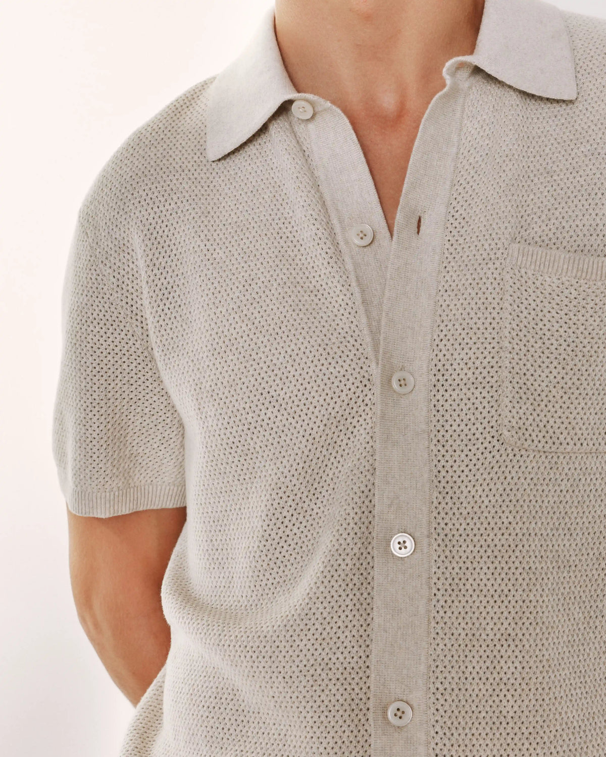 100% Organic Cotton Mesh-Stitch Button-Up Sweater Polo