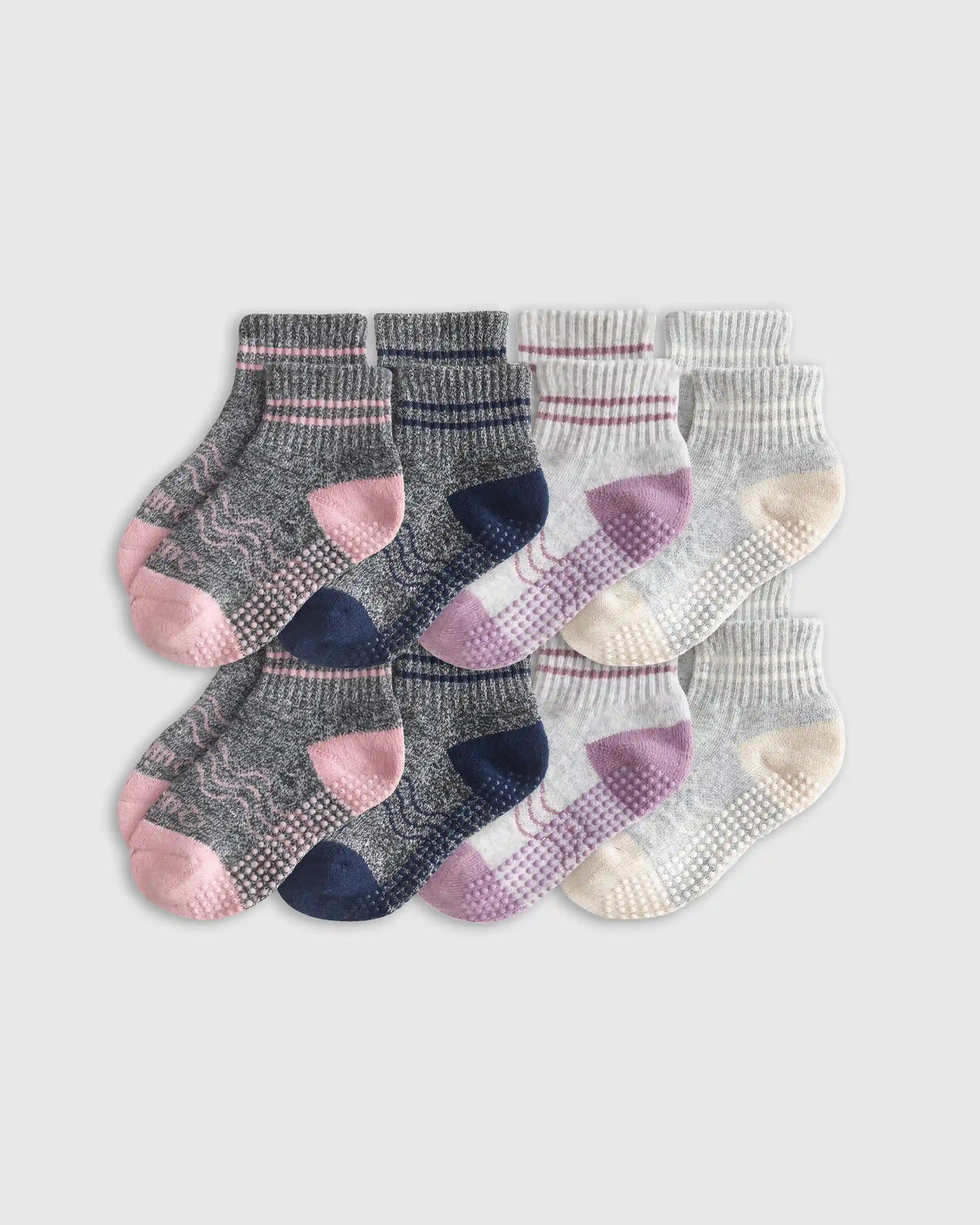 Organic Cotton Gripper Quarter Crew Socks 8-Pack