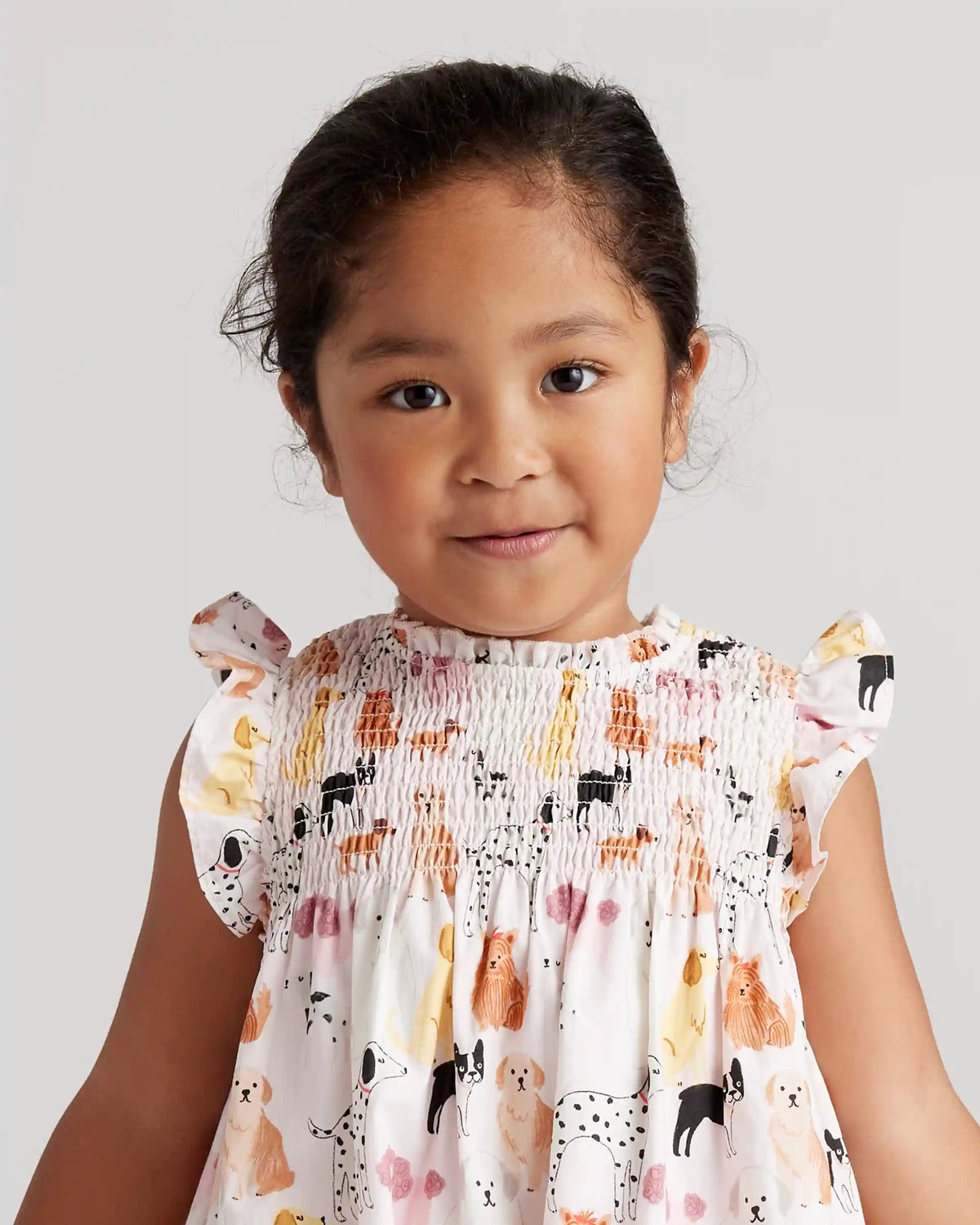 100% Organic Cotton Poplin Smocked Flutter Sleeve Dress