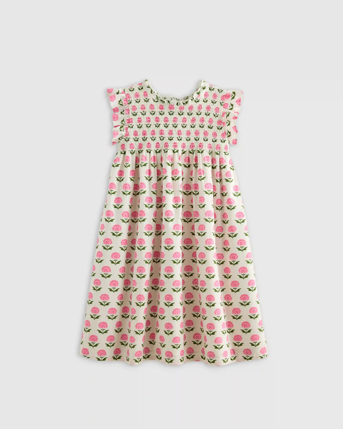 100% Organic Cotton Poplin Smocked Flutter Sleeve Dress