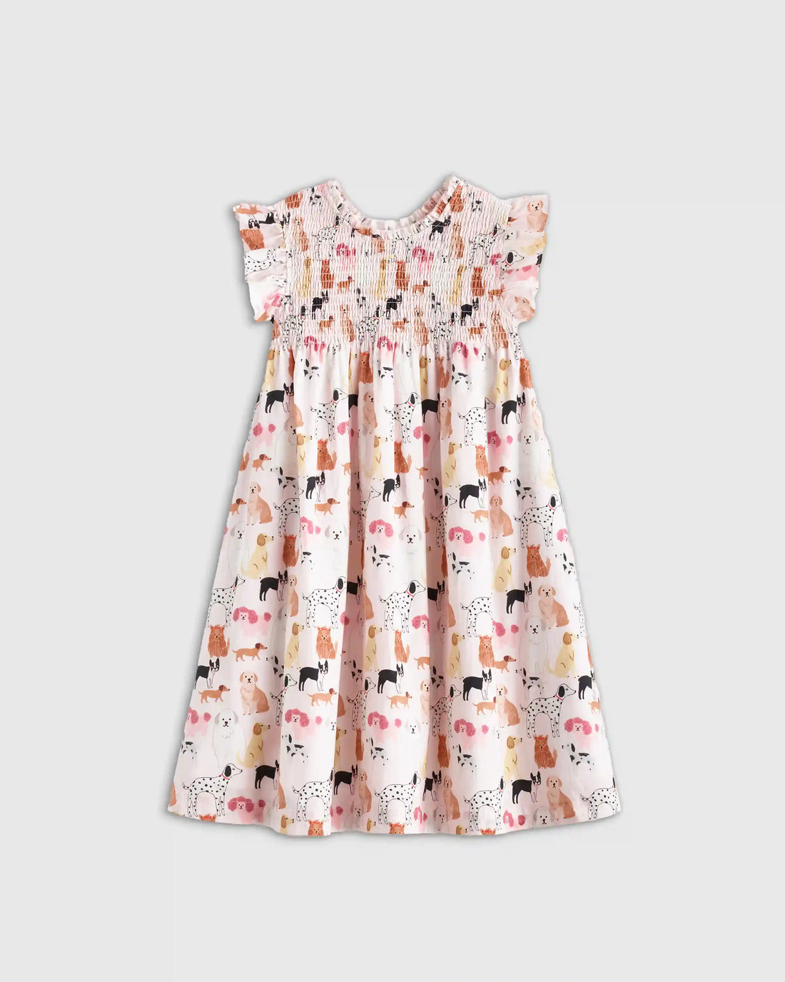 100% Organic Cotton Poplin Smocked Flutter Sleeve Dress