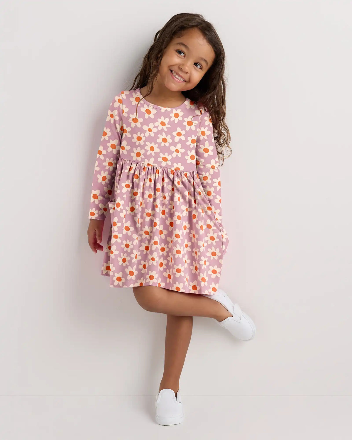 Organic Cotton Long Sleeve Fit and Flare Pocket Dress
