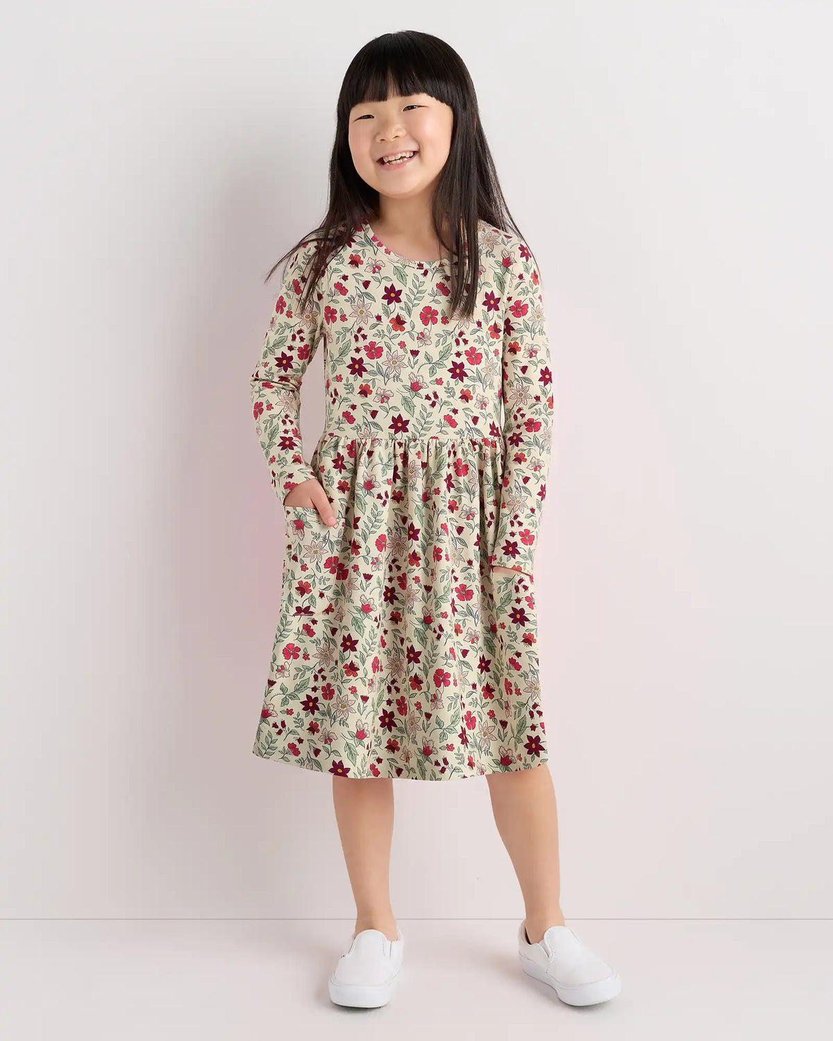 Organic Cotton Long Sleeve Fit and Flare Pocket Dress