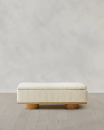 Oak and Performance Boucle Storage Bench