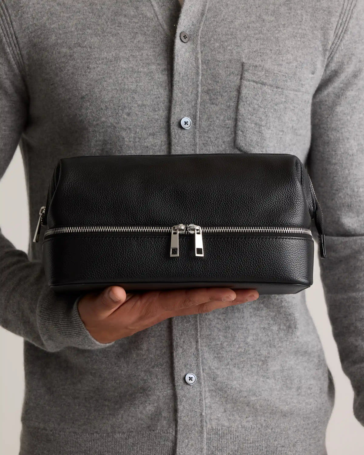 Italian Leather Dual Compartment Toiletry Bag