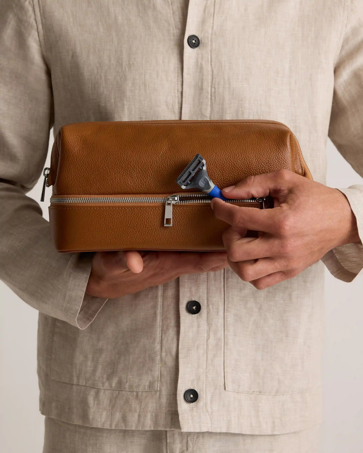 Italian Leather Dual Compartment Toiletry Bag