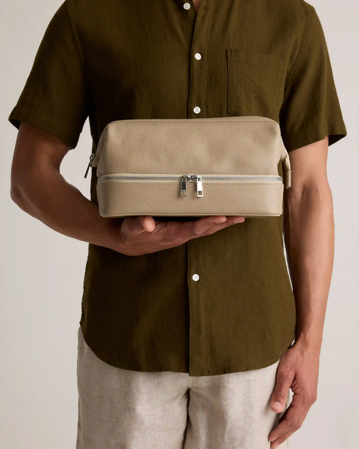 Italian Leather Dual Compartment Toiletry Bag